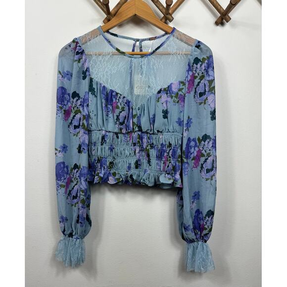 Free People Daphne Blouse in Silver Blue Combo Size S - Picture 3 of 10